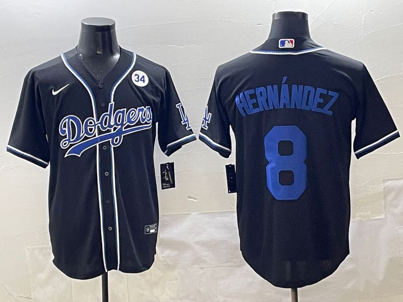 Men Los Angeles Dodgers 8 Hernandez Black blue Three generations Nike 2025 MLB Jersey style 11